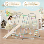 JAXPETY 9-in-1 Indoor Playground, Indoor Jungle Gym for Kids, Toddler Montessori Climbing Gym, Inside Play Gym with Slide, Swing, Monkey Bar, Ladder, Rings