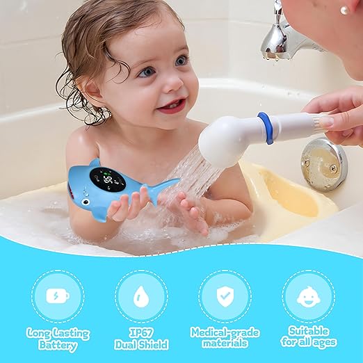 TKY Baby Bath Thermometer with Floating Toys - Digital Water & Room Temperature Monitor, Rechargeable Thermometer with Alerts for Newborn Bath Essentials, Infant Safety