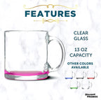 Libbey Clear Glass Coffee Mugs 13 oz. Set of 10, Bulk Pack - Perfect for Coffee, Tea, Espresso, Hot Cocoa, Other Beverages - Pink Bottom