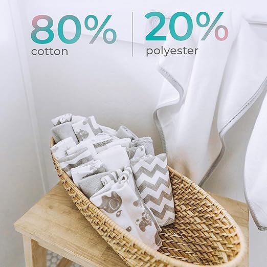 Spasilk Washcloth Wipes Set for Newborn Boys and Girls, Soft Terry Washcloth Set, Pack of 10, Gray Celestial