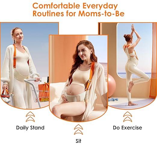 Upgranded Pregnancy Belly Band, Belly Support Belt for Pregnant Women with Adjustable Straps, Back Support, Waist Support Belt for Pregnancy (Orange, Large)