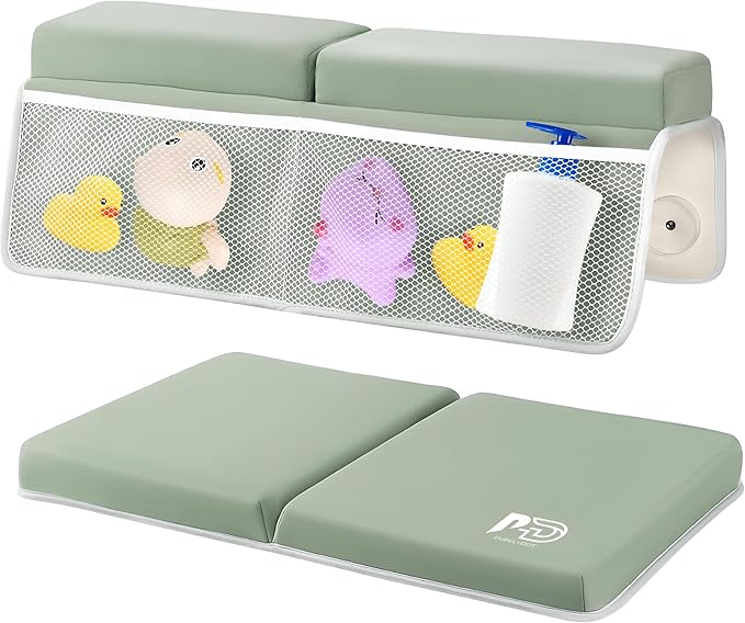 Comfortable Baby Bath Kneeler & Elbow Rest Pad Set – Extra Thick Foam Cushion with Toy Organizer – Non-Slip, Quick Dry Support for Infant & Toddler Bath Time