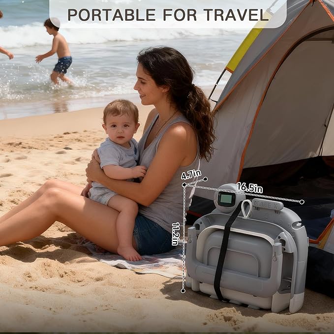 Collapsible Baby Bathtub for Newborn to Toddler (0-24 Months), Portable Baby Bath Tub for Travel, Newborn Bathtub with Soft and Supportive Cushion (Astronaut-Gray)