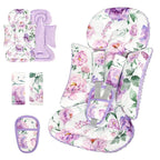 Infant Car Seat Insert, Soft Baby Car Seat Head & Body Support for Girl Boy, Reversible Newborn Preemie Carseat Insert Cushion with 3 Straps Pads Fits CarSeat, Stroller, Swing, Bouncer, Purple Floral