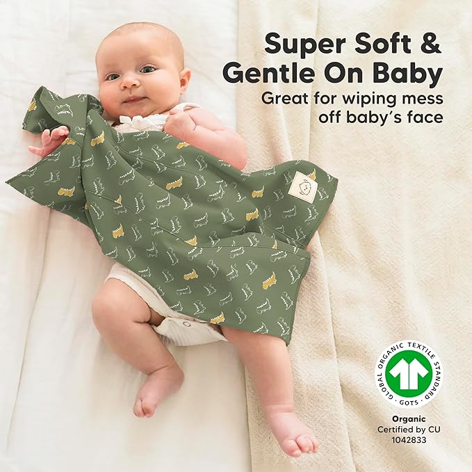 Organic Burp Cloths Baby Boy, Girl - 6-Pack Large Cotton Burping Cloths for Babies, Spit Up Rags, Super Absorbent, Ultra Soft Newborn Rag, Gender Neutral, Machine Washable, Durable (Mesozoic)