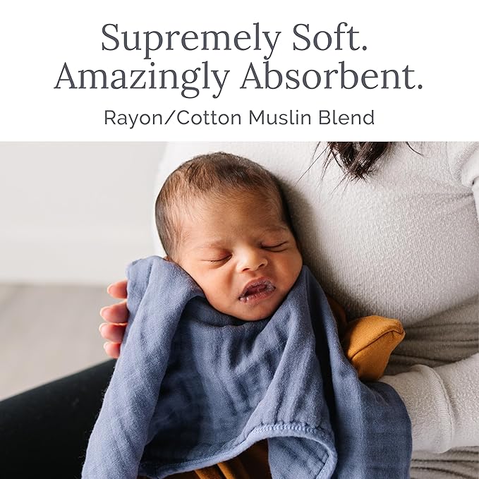 Natemia Muslin Burp Cloths for Baby Boys and Girls - Super Absorbent Baby Burp Cloths, Viscose Derived from Bamboo Cotton Baby Washcloths, 3-Pack Neutral Burp Cloths for Newborn, 21" x 11"