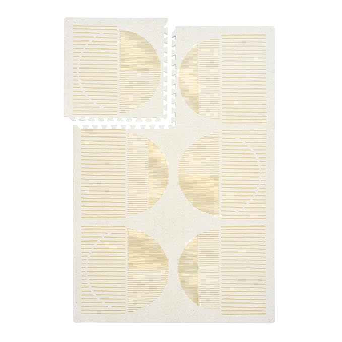 PopsyKosy Super 1 Inch Thick Premium Quality Exercise & Baby Foam Play Mats - Expandable & Large Non-Toxic Odorless Floor Mat - 6 Tiles Spacious 6x4ft - Peel-Resistant - Ecru Linen