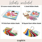 Cupkin Mosaic Sticker Art Kits for Kids and Adults, ABC Mosaics Art Craft Kit for Boys and Girls, 52 Page Sticker by Number Mosaic Kit with 3,000+ Jewel + Foam Stickers, Kids Coloring Book