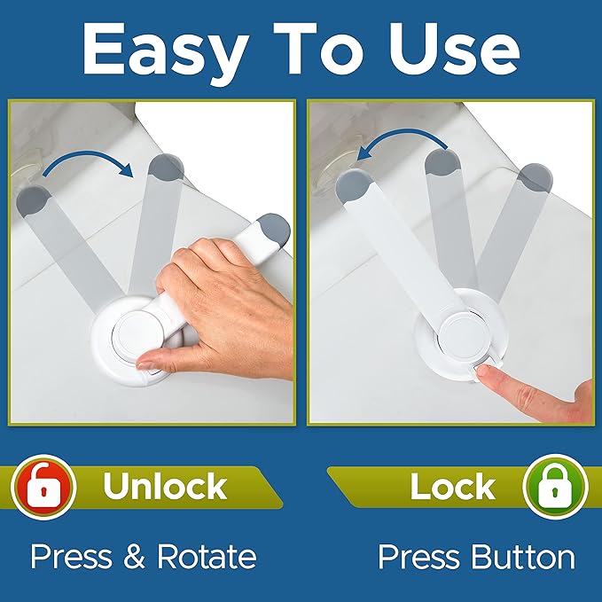 Toilet Locks Baby Proof (2-Pack) Ideal Baby Proof Toilet Lid Lock with Arm – No Tools Needed Easy Installation with 3M Adhesive – Top Safety Toilet Seat Lock – Fits Most Toilets, White