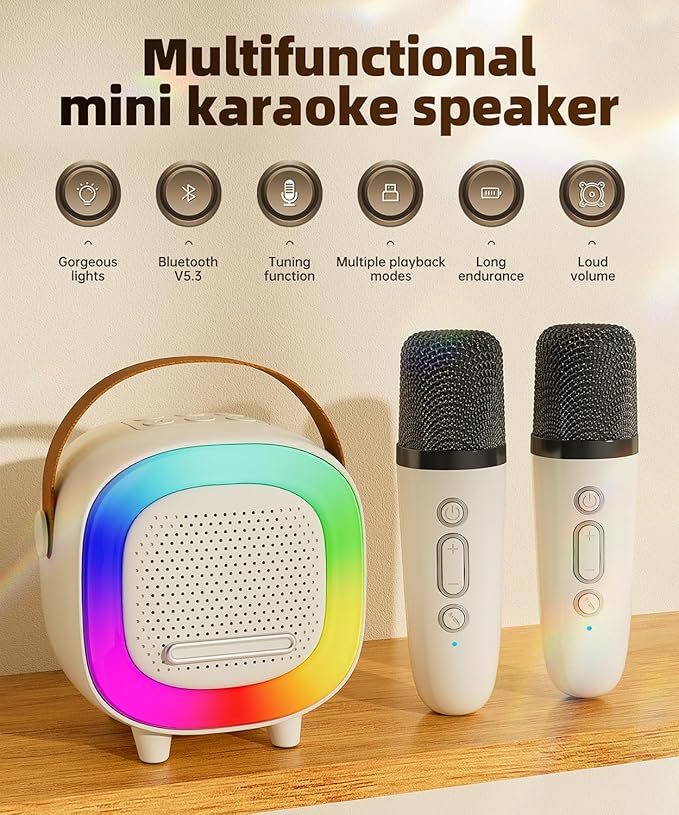 Mini Karaoke Machine Speaker for Kids Adults, Portable Bluetooth with 1 Wireless Microphones, Children's Day Birthday Gift Ideas for Toys for Teens Boys and Girls Aged 4, 5, 6, 7, 8, 9, 10, 11, 12+