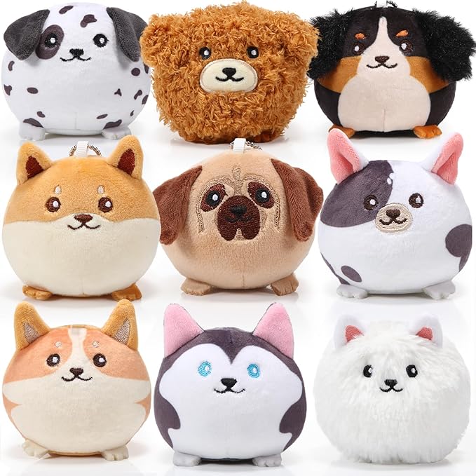 Libima 9 Pcs Mini Stuffed Animals Keychains 3.15 Inch Small Plush Cute Ornaments Bulk Toys for Baby Shower Birthday Party Decors Gift Bags Fillers Halloween Christmas Basket Stuffers(Puppy)