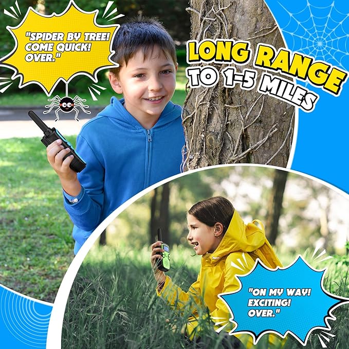 Wishouse Walkie Talkies for Kids Rechargeable Long Range,Xmas Birthday Gift for 4 5 6 7 8 9 Year Old Boys Girls,Hiking Gear Camping Games Cool Toys with NOAA,SOS Siren,Lamp,Lanyards,Easy to Use,4 Pack