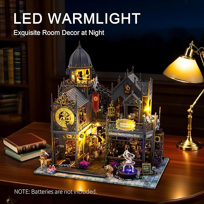 DIY Miniature Dollhouse Kit, Mini House Building Kit for Adults, Tiny House Making Kits with LED Light, Hobby Craft Christmas Decorations Birthday Gifts for Adults (Magic Castle)