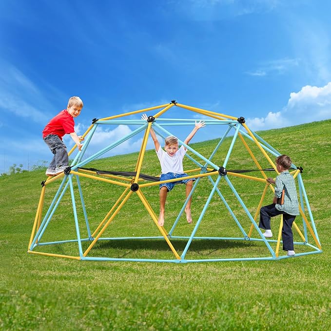 VEVOR Climbing Dome, 10FT Geometric Dome Climber with Hammock and Swing, Jungle Gym Supports 750LBS and Easy Assembly for Kids 3 to 10 Years Old, with Climbing Grip, Outdoor Backyard Play Equipment