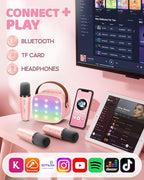 YLL Mini Karaoke Machine for Kids Adults: Portable Loud Speaker with 3 Wireless Microphones -Most Popular Birthday Party Gifts for Girls Boys 3, 4, 5, 6, 7, 8, 9, 10+ Year Old Toys Party (Pink-3 Mics)