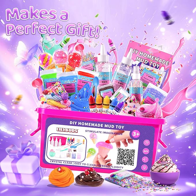 Slime Party Favors, DIY Science Kit for Boys Girls Ages 4-8 6-12, STEM Kit Ice Cream Soft Clay Making Kit for Ages 5-7 8-12 Kids Clay Gift Toys, Girls Birthday Party Supplies