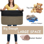 COMFY-HOMI Large Rectangular Blanket, Cotton Rope Woven for Storage, LaundryHamper, Storage,Toy Organizing Bin with Handle, Organizer and Storage-22x15x12-Black/Jute