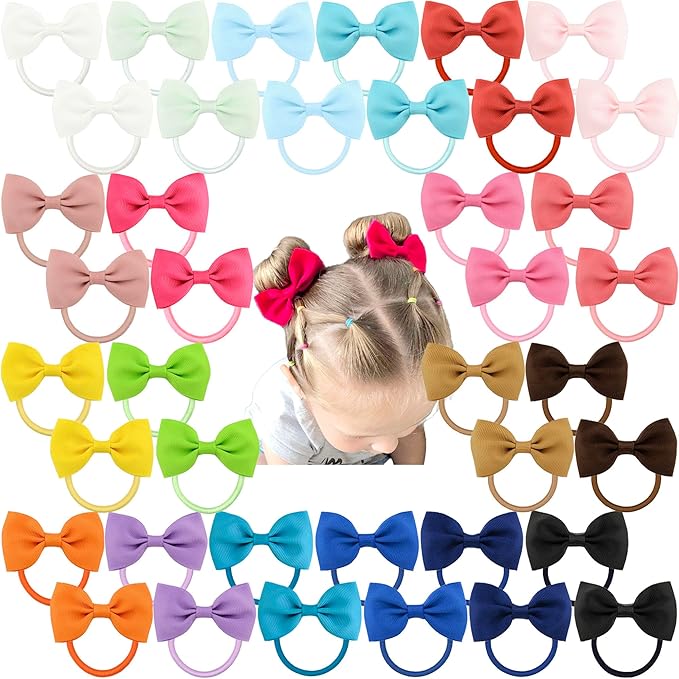 CÉLLOT Toddler Hair Accessories - 40pcs 2.75" Elastics Rubber Ribbon Bands, Bows for Baby Girls, Kids & Children