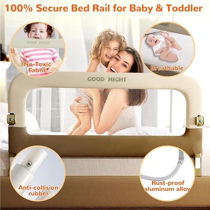 Bed Guard Rail for Toddlers - 59" Adjustable Heights & Folding up Portable Bed Railing for Baby - Toddler Bed Rails Guard for Crib, Twin, Bunk,Full Size, Queen & King Bed