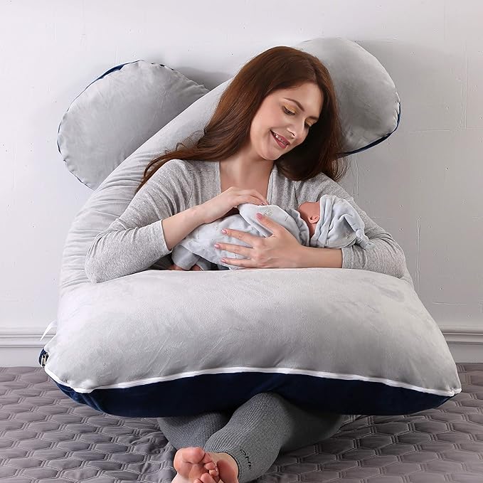 Amagoing 55 inches Pregnancy Pillows for Sleeping, U Shaped Maternity Full Body Pillow for Pregnant Women with Hip, Leg, Back, Belly Support, Washable Velour Cover Included
