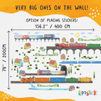 Train Wall Decals for Kids by Lipastick - Educational Railroad Wall Stickers for Boys and Girls - Peel and Stick Locomotive, Carriage, Wagon Wall Decals for Nursery, Playroom, Bedroom Decor -XXL Size