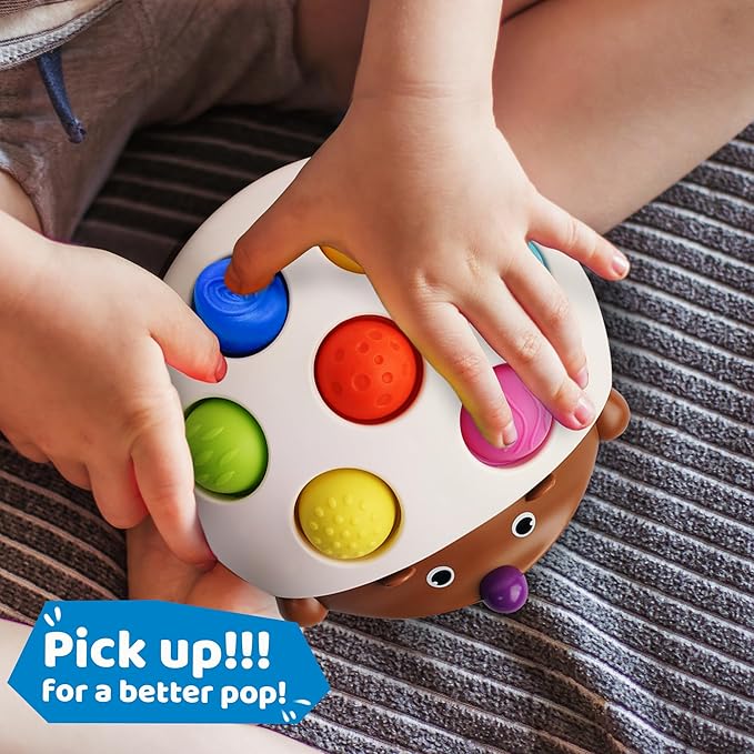 LiKee Fidget Popper Sensory Baby Toys for 10+ Months, Push and Popping Busy Board, Montessori Toys for 1+ Years Old, Airplane Car Travel Toy for Toddlers 1-3 Stress Relief (Hedgehog)