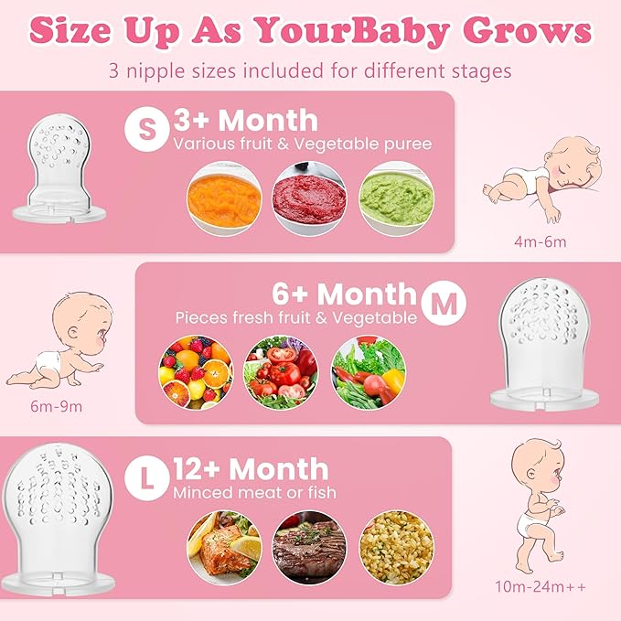 WAJIAYON Baby Fruit Feeder Pacifier | Infant Food Feeder Pacifier & Baby Food Dispensing Spoon | Mesh Fresh Fruit Teethers for Babies | Infant Teething Feeders Shower Gifts for Boys and Girls(Blush)