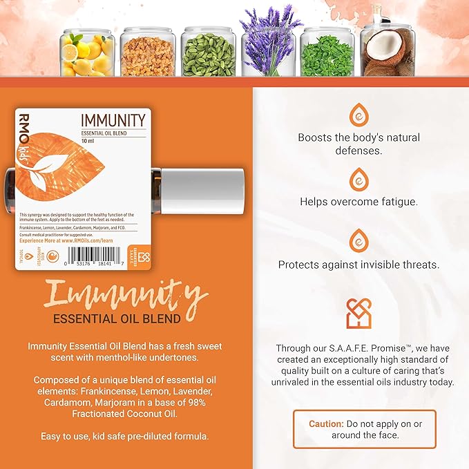 Rocky Mountain Oils Kids Line Immunity Essential Oil Roll On with Essential Oils - Kid Aromatherapy Oil - Booster for Kids - 10ml (Pack of 2)