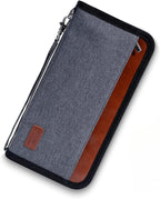 Real Leather Wallet RFID Family Passport Holder Waterproof Travel Essentials (Grey)