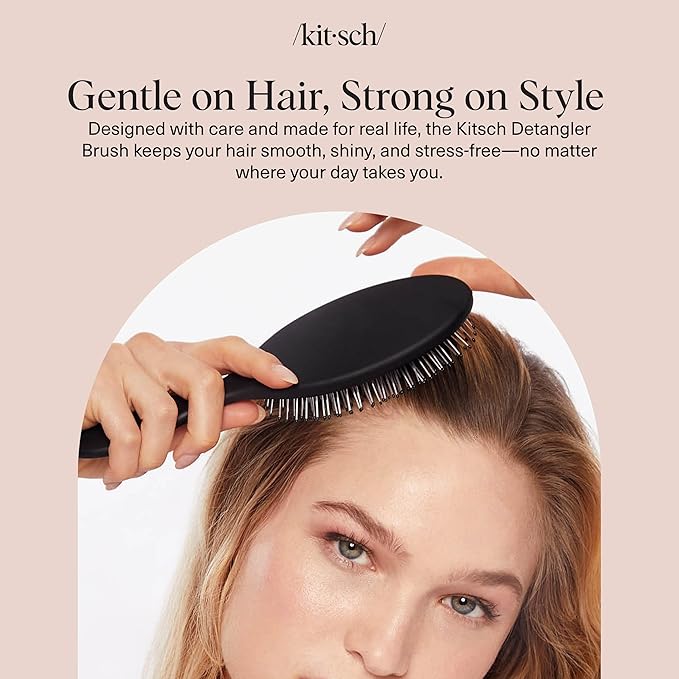 Kitsch Detangler Hair Brush for Wet and Dry Hair, Curly or Straight Hair, Detangling Brush with Flexible Hairbrush Bristles, Hair brushes for Women & Men, Adults & Kids, for Shower & Travel - Black