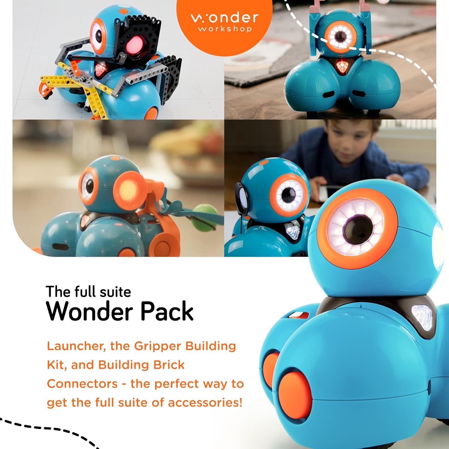 Dash Robot Wonder Pack – Coding Educational Bundle for Kids 6+ – Free STEM Apps with Instructional Videos - Launcher Toy, Sketch Kit Drawing, Gripper Building