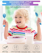 Deejoy Toddler Utensils, Self-feeding Flatware Set withTravel Case, Baby Spoons and Forks with Silicone Bendable Handle, Easy Grip Heat-Resistant, Ideal for Kids, Stage 2 (Blue)