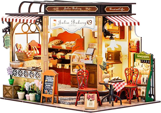 CUTEBEE DIY Dollhouse Miniature Kit, DIY Wooden Dollhouse Kit Miniature House Kit Tiny House Kit, Creative Room Idea (Julia Bakery)
