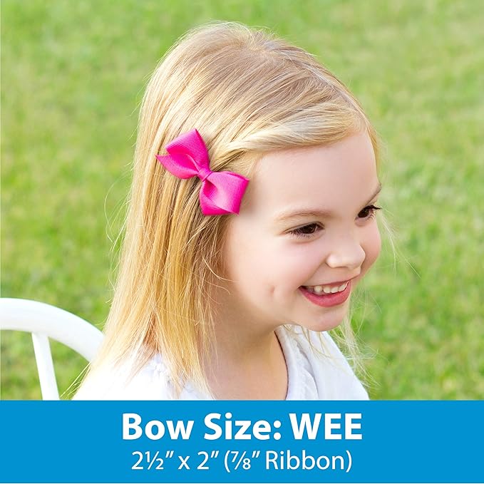 Wee Ones Girls' Plain Wrap Classic Grosgrain Hair Bows on a WeeStay No-Slip Hair Clip, Handmade, Wee, Shocking Pink