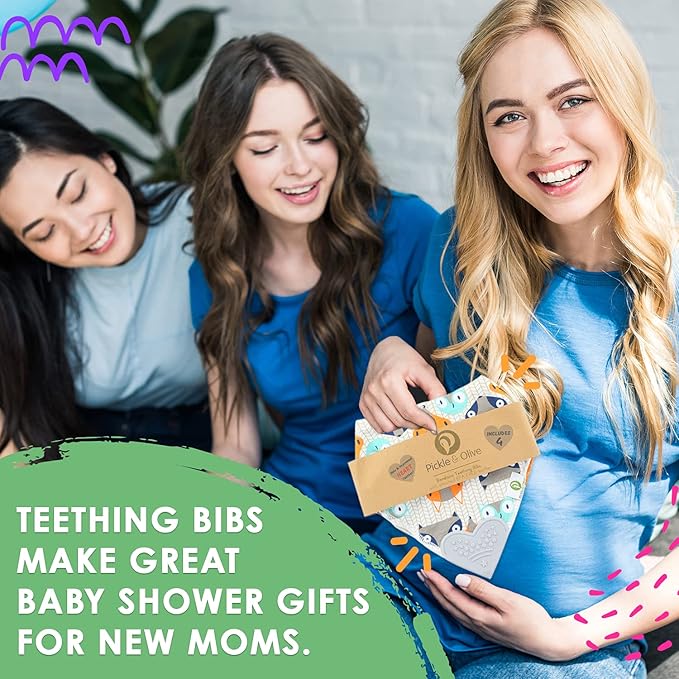 Pickle & Olive Baby Bandana Teething Bibs with Attached Teether - Set Of 4 - Orange Fox