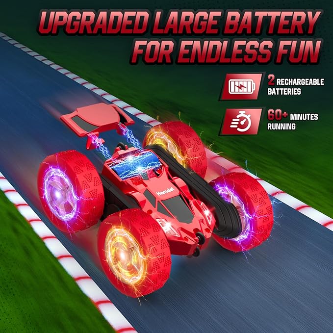 Remote Control Car for Kids Ages 6-12, 4WD RC Stunt Car with LED Lights & 360° Flips, 2.4GHz Fast Electric Toy Vehicle, Upgraded Battery, Birthday for Boys Ages 8-10