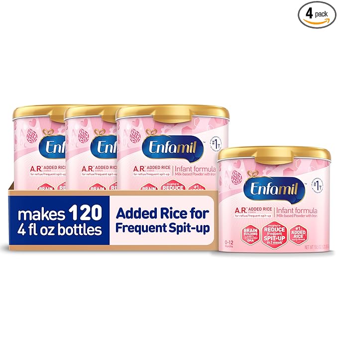 Enfamil A.R. Baby Formula, Added Rice Starch Formula to Reduce Reflux & Spit-Up, DHA for Brain Development, Probiotics to Support Digestive & Immune Health, Baby Milk, 19.5 Oz Tub, 4 Count