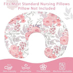 Nursing Pillow Cover, Breastfeeding Pillow Cover Stretchy Removable Feeding Pillowcase for Newborn, Ultra Soft and Comfortable Nursing Pillow Slipcover for Baby Girls Boys, Pink Floral