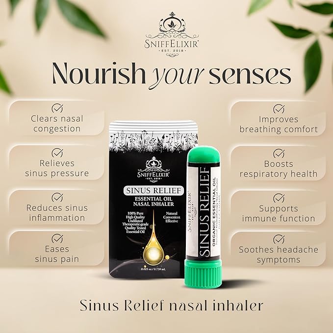 Nasal Inhaler for Sinus Relief, Made with Organic Essential Oils - Aromatherapy Stick with Peppermint & Tea Tree for Stuffy Nose & Congestion
