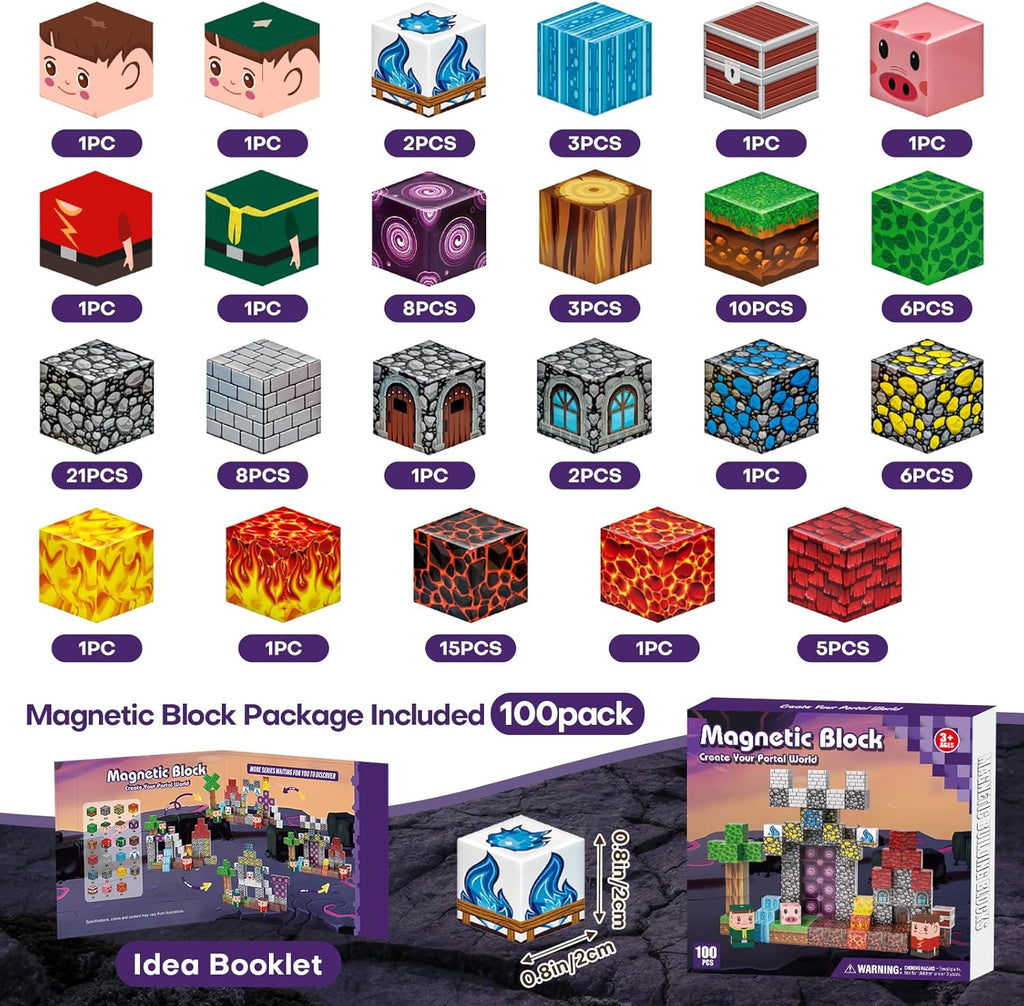 Magnetic Blocks, Magnetic Building Blocks 100pcs, Magnetic Blocks for Kids Ages 4-8, Magnetic Cubes STEM Sensory Toys for Ages 3+ Toddlers Boys & Girls–Christmas Birthday Party Kids Gifts