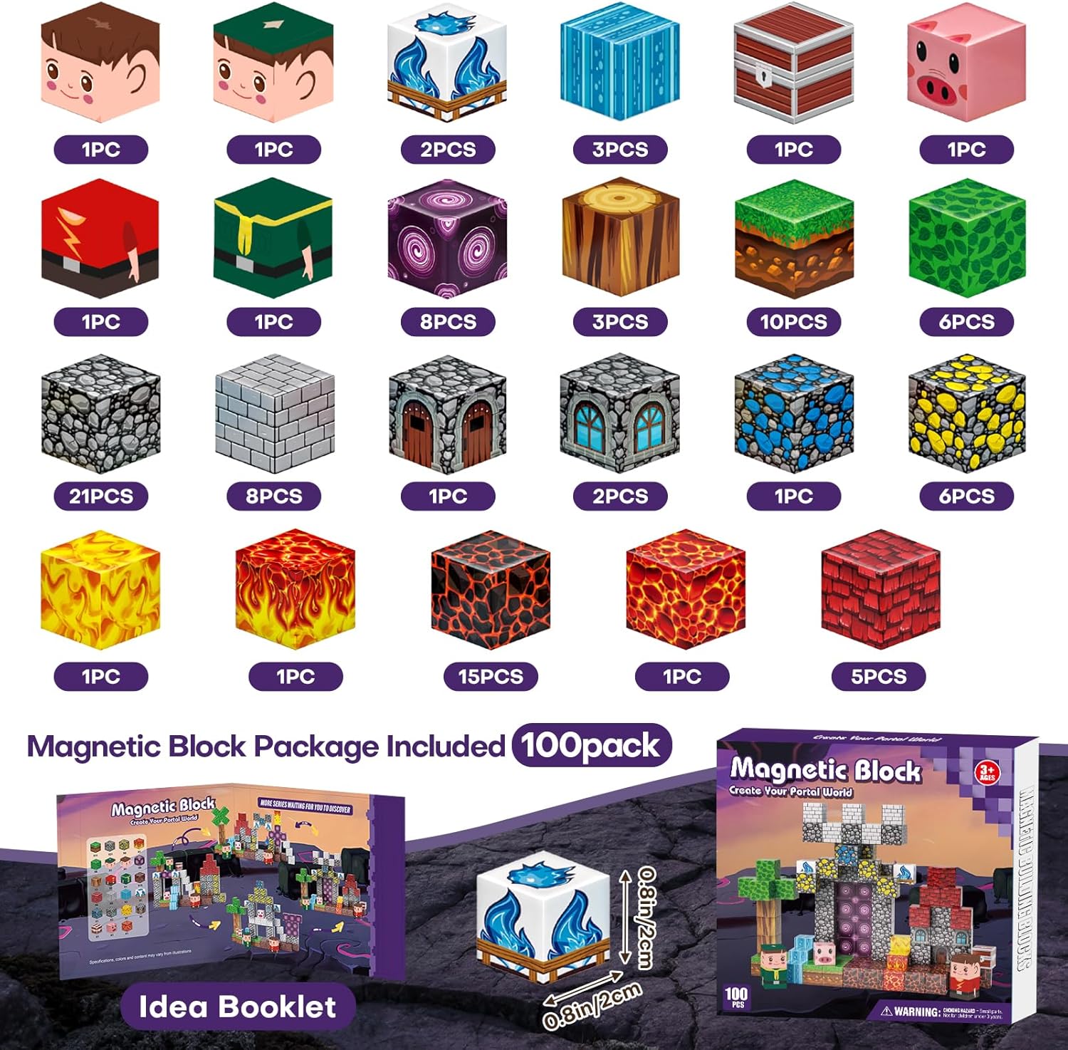 Magnetic Blocks, Magnetic Building Blocks 100pcs, Magnetic Blocks for Kids Ages 4-8, Magnetic Cubes STEM Sensory Toys for Ages 3+ Toddlers Boys & Girls–Christmas Birthday Party Kids Gifts