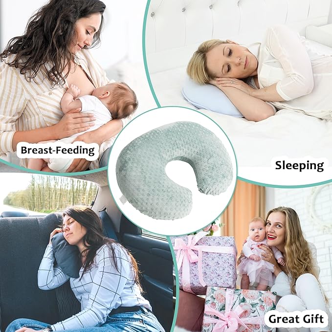 LAT Nursing Pillow for Breastfeeding with Removable Minky Cover,Ergonomic Breast Feeding Pillows for Mom and Baby,Machine Washable(Green)