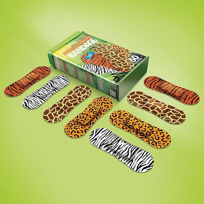 BioSwiss Bandages, Animal Print Shaped Self Adhesive Bandage, Latex Free Sterile Wound Care, 50 Count
