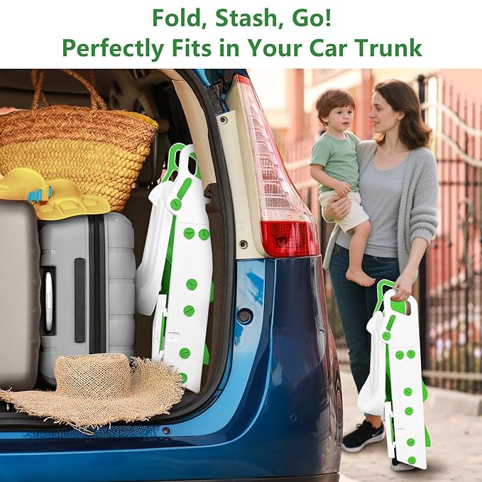 Easy Storage Potty Training Seat with Ladder, Adjustable Step and Toilet Seat Height, Easy-Grip Handles for Climbing, Foldable Portable Toddler Toilet Trainer, Perfect for Small Bathrooms