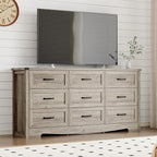 9-Drawer Dresser for Bedroom, Modern Wooden Chest of Drawers with Metal Handles, Anti-Tipping Design, Sturdy and Stable Storage Organizer for Living Room, Entryway, Home Office