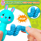 Sensory Travel Toys Easter Basket Stuffer Gift for Toddlers Kid Boy Year Old Ages 3+, Airplane Activities Suction Autism Pop Tube Fidget Toys Autistic Items Valentine for Kids (4pc-Rabbit)