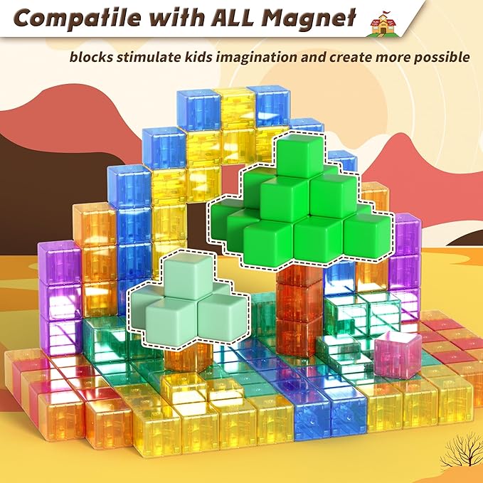 45PCS Magnetic Blocks - Transparent Magnet Cubes, Toddler Building Blocks, Sensory Autism Gifts for Kids Ages 3+, Preschool Travel Toys for 3-5 Year Old Boys and Girls