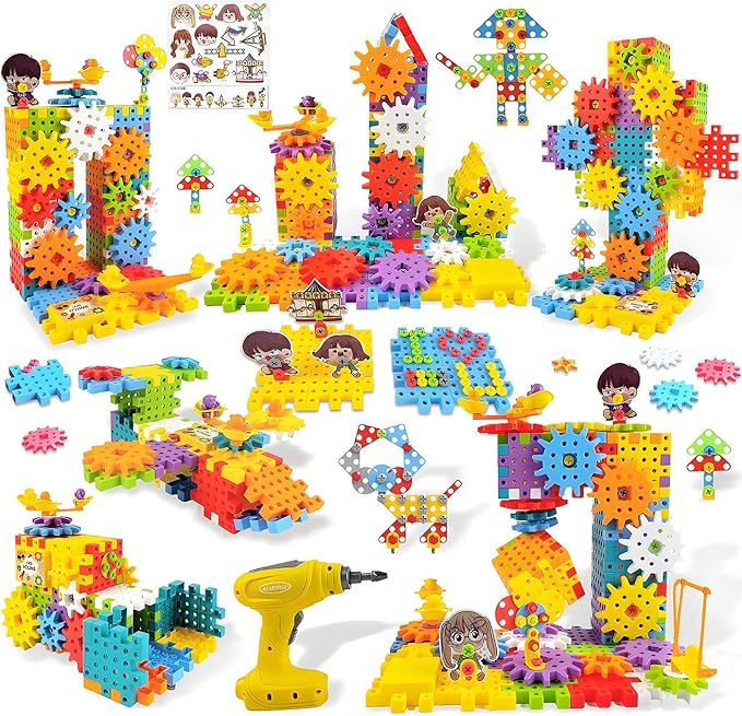 248PCS STEM Building Toys, Electric Gear Building Blocks Toys Set with Drill, Montessori Toddler Screw Toy, Kids Tool Set Construction Toy for Boys Girls Ages 4-8