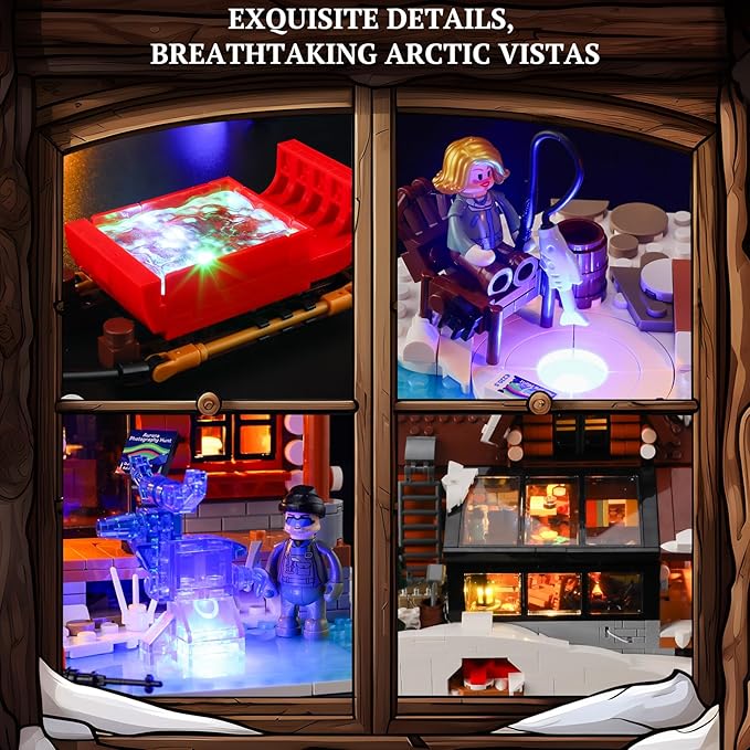 Aurora-Cabin Christmas Lighting-Building-Bricks Set - 2425 Pcs Retro House Winter Lodge LED Light Construction Building Christmas Village Model Set for Adults and Families