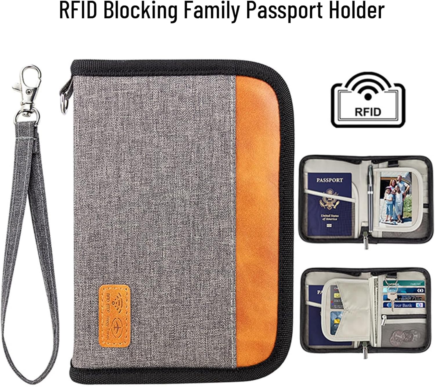 Passport Holder for Famliy Travel Wallet Passport Wallet Document Organizer RFID Blocking with Zipper Clutch Bag Flight Ticket Credit Cards Men Women(Grey)